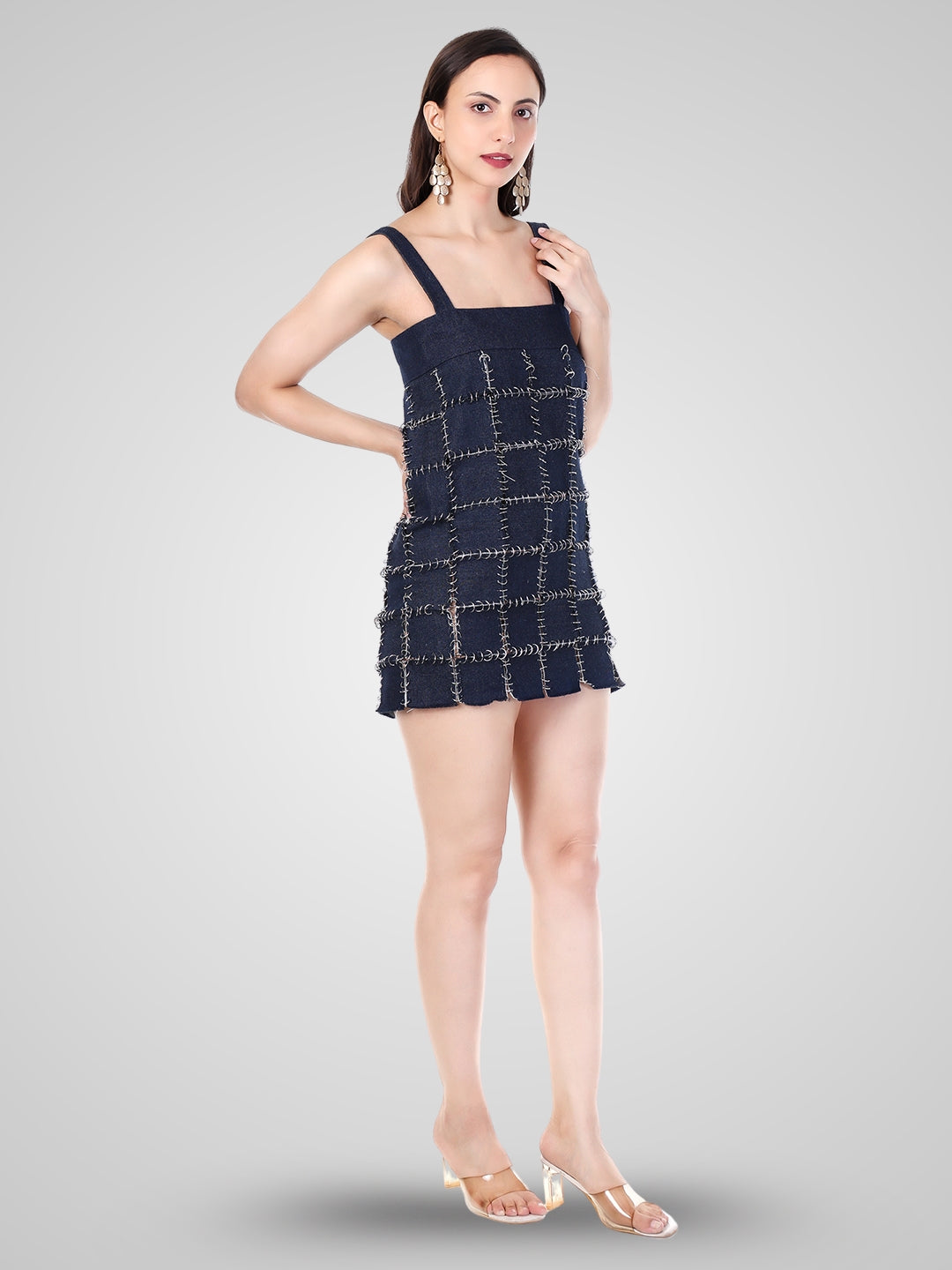 Women’s Denim Pinafore Mini Dress | Square Neck, Wide Straps & Edgy Street Style