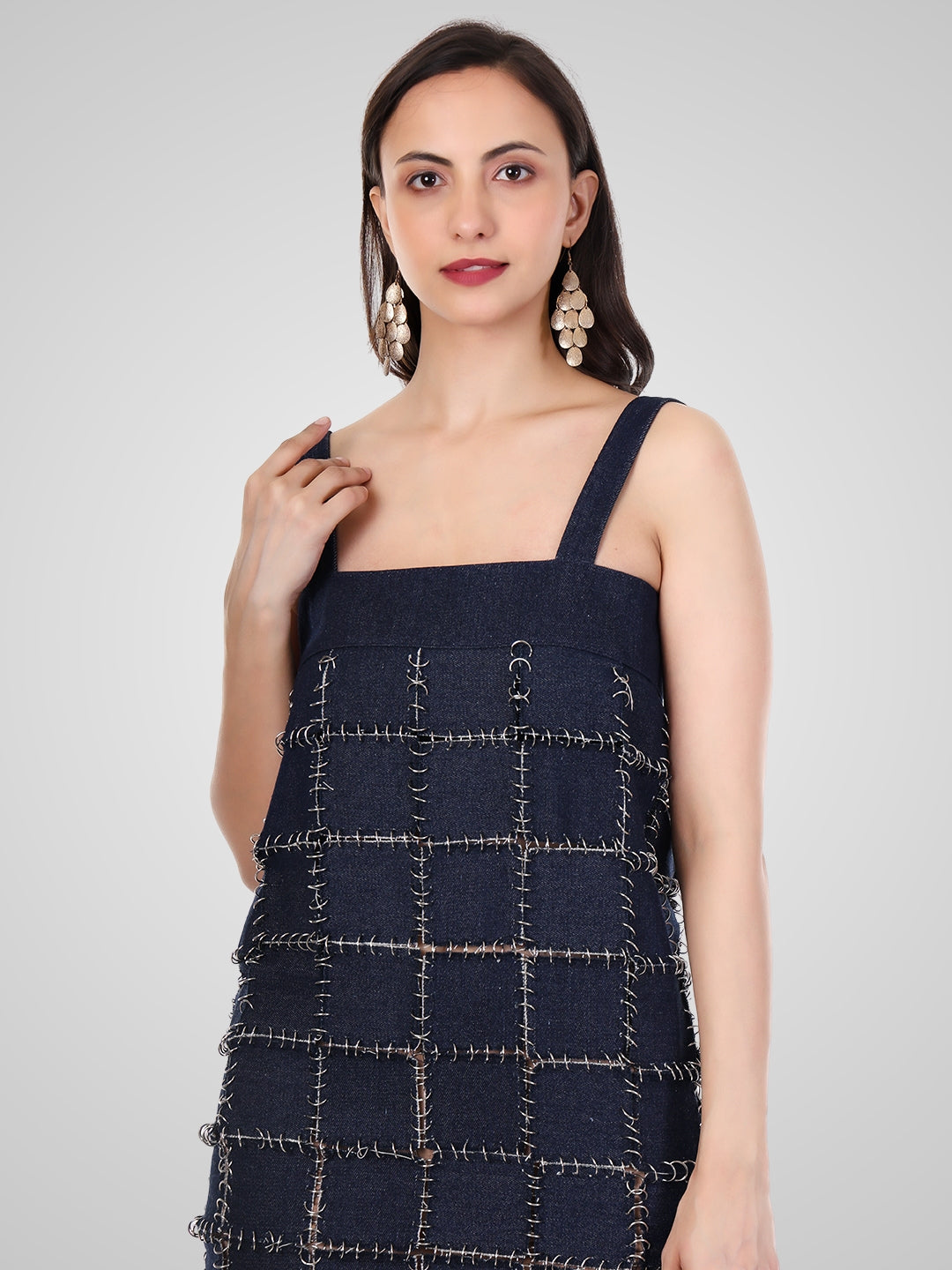 Women’s Denim Pinafore Mini Dress | Square Neck, Wide Straps & Edgy Street Style