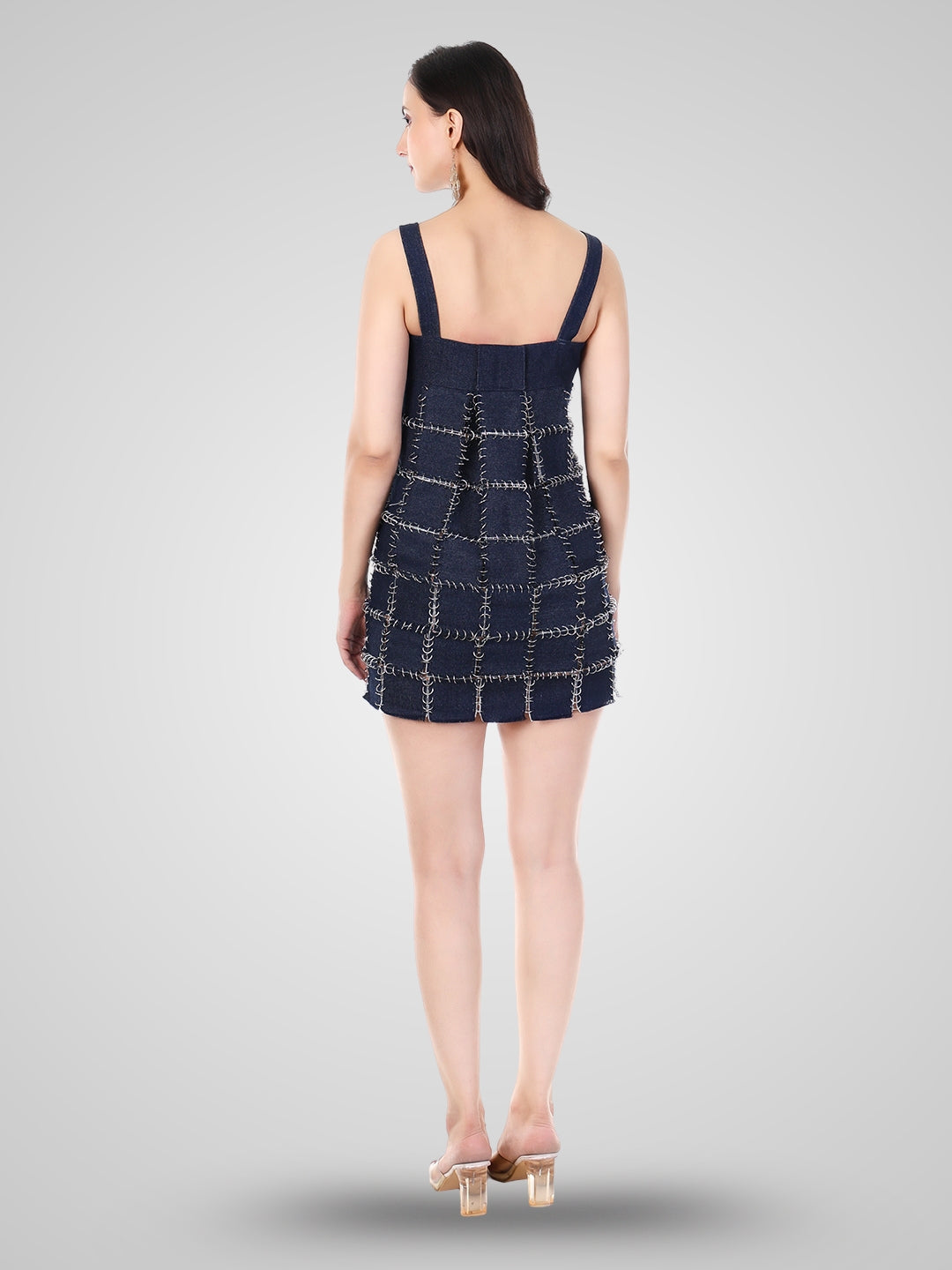 Women’s Denim Pinafore Mini Dress | Square Neck, Wide Straps & Edgy Street Style